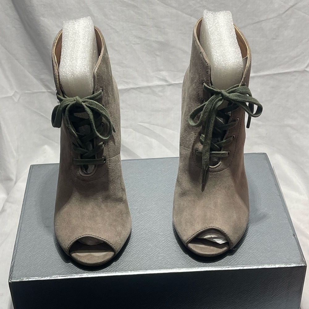 Saks Fifth Avenue Tan and Green Lace Up Boots with Suede Finish